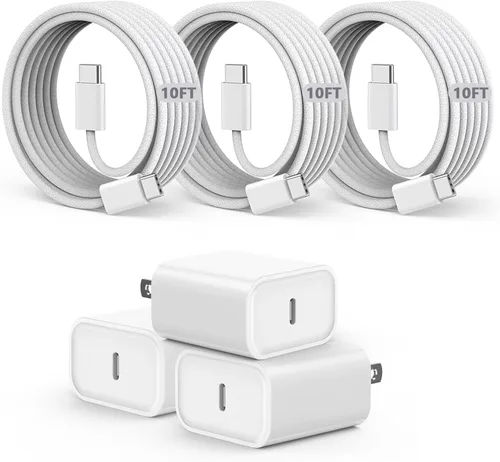 Vista 8 de Paquete de 3 cargadores USB C para iPhone 17 de carga rápida, cargador de pared de puerto tipo C de 20 W con cable trenzado USB C a C, compatible
