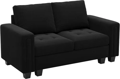 Vista 8 de Belffin Sofá modular de terciopelo de 2 plazas, sofá de dos plazas, asientos de amor para espacio pequeño, color negro