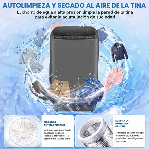 Vista 3 de Nictemaw Lavadora portátil de 17.8 libras con bomba de drenaje, 2.4 pies cúbicos de lavadora y secadora completamente automática, 10 programas, 8