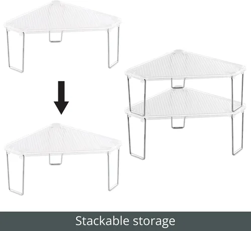 Vista 5 de mDesign - Estante apilable de esquina de plástico/acero, estante organizador de almacenamiento para baño, tocador, encimera, fregadero, gabinete