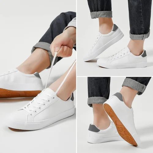 Vista 6 de FRACORA Zapatos de tenis blancos para hombre, zapatillas de deporte de moda bajas de cuero de la PU zapato casual para hombres
