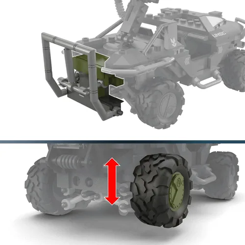 Vista 5 de MEGA Halo the Series - Juego de juguetes de construcción de vehículos, FLEETCOM Warthog ATV con 469 piezas, 5 micro figuras de acción, articulación