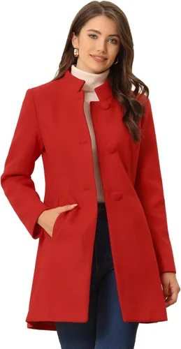 Vista 24 de Allegra K Abrigo de invierno para mujer, abrigo de cuello alto medio largo Negro