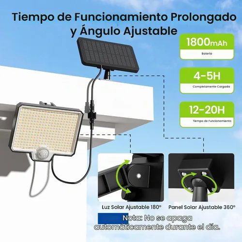 Vista 8 de Luces solares de inundación al aire libre, luces de sensor de movimiento LED 294 para exteriores, luz solar impermeable IP67 para exteriores, luces