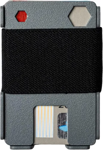 Vista 7 de Rugged Material Cartera minimalista - Tarjetero de bolsillo frontal con bloqueo RFID - Cartera delgada táctica de metal para hombre