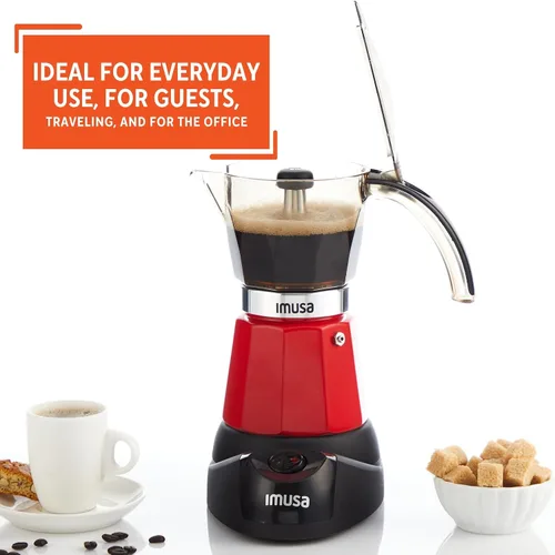 Vista 8 de IMUSA Cafetera eléctrica para café expreso de 6 o 3 tazas, color rojo