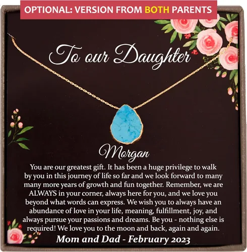 Vista 73 de Collar de hija relleno de oro de mamá o papá, collar clásico de perlas blancas con mensaje significativo, listo para regalar