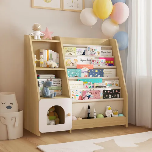 Vista 12 de Estantería para niños FKWin, organizador de almacenamiento de juguetes para niños, estante de almacenamiento para bebés, estanterías de madera
