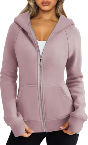 Vista 85 de Trendy Queen Sudaderas con capucha y cremallera para mujer, chaquetas de vellón, talla extragrande, moda de otoño e invierno