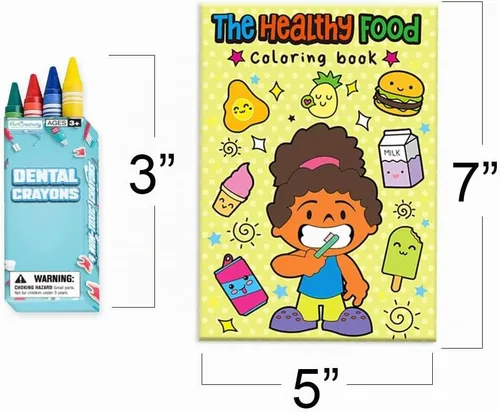 Vista 4 de ArtCreativity Kit de libros para colorear dentales para niños, incluye 12 mini libros para colorear y 12 cajas de 4 crayones cada uno, divertidos
