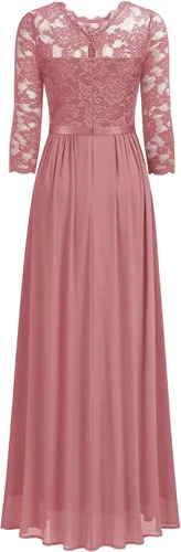 Vista 7 de Miusol Vestido largo formal de dama de honor con encaje floral y manga 34 para mujer