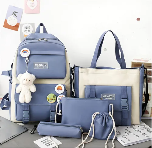 Vista 2 de Juego de 5 bolsas escolares Kawaii con bolsa de almuerzo con colgante, estuche para lÃ¡pices, bolso de mano, monedero para niÃ±as adolescentes