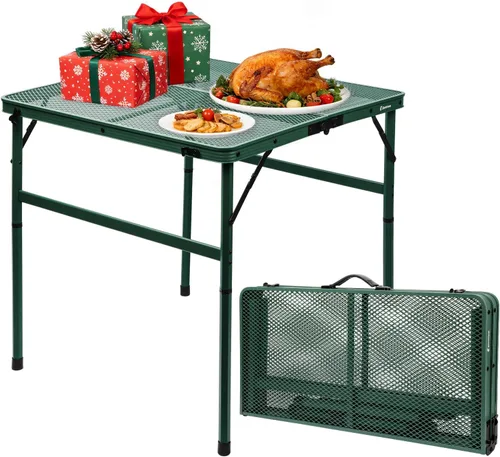 Vista 15 de 3 Ft Folding Camping Table, Adjustable Height 16.5-26 in, Metal Grill Table Negro