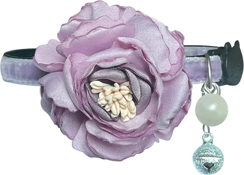 Vista 5 de Fupo Collar de gato - Breakaway ajustable con campana y flor (rosa)