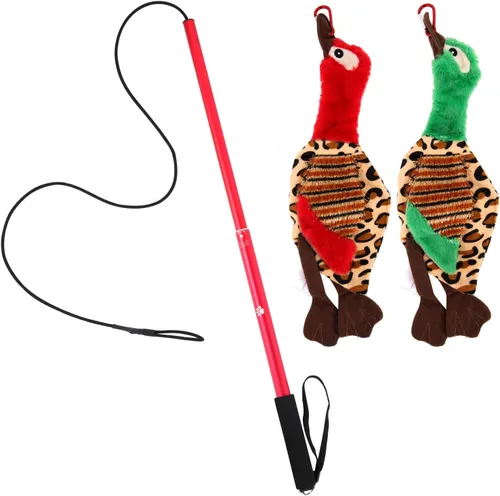 Vista 9 de Juguetes interactivos mejorados para perros – Varita extensible con cuerda trenzada para masticar y chirriante juguete de persecución de felpa