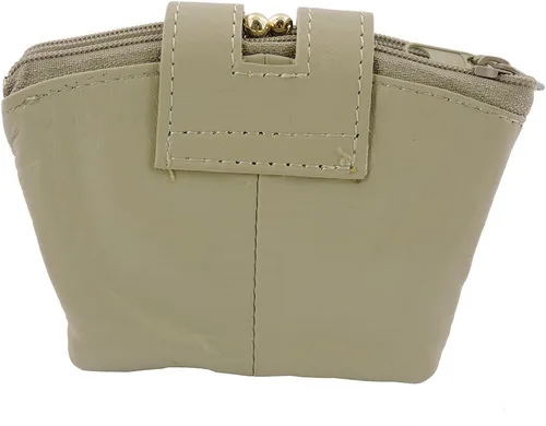 Vista 2 de SILVERFEVER Monedero de cuero con cierre Kisslock - Piel de cordero auténtica hecha a mano, Beige
