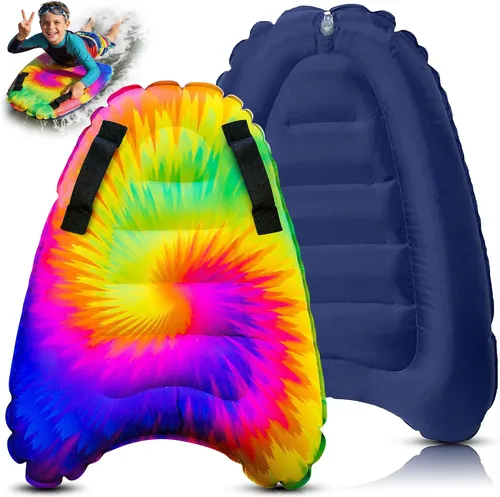 Vista 13 de JAMBO Tabla de surf inflable con asas, tabla de boogie para playa, tabla de surf flotante, flotadores de piscina, juguete de playa para niños