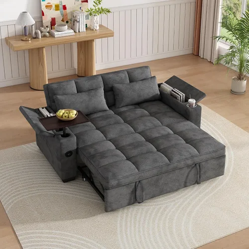 Vista 11 de KEIKI 65" 3-in-1 Sofa Bed, Folding Chenille Loveseat Sleeper with USB