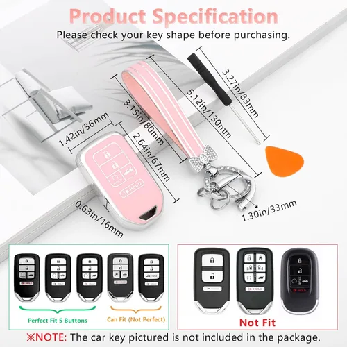 Vista 2 de PIFOOG Funda para llavero rosa para Honda Accord CRV Civic Pilot Passport Insight, accesorios con 5 botones, funda para llaves de automóvil