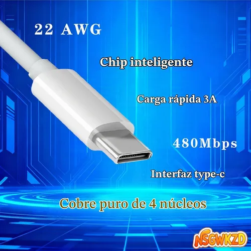 Vista 2 de Cable USB C a USB C de 60 W, carga rápida para MacBook Air Pro, iPad, iPhone17 16 15, tableta Samsung Galaxy A7, cable de carga tipo C para teléfono