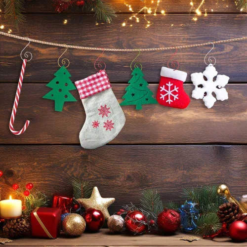 Vista 2 de Ganchos para Adornos, Ganchos Verdes para Adornos de Navidad, 200 Piezas Ganchos para Adornos de Navidad, Ganchos de Metal para Adornos, Anclajes