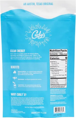 Vista 3 de Barritas de cafeína y electrolitos de energía limpia de Curly's - Energiza tu bebida favorita - Apto para dieta keto, paleo y Whole 30 - Todo