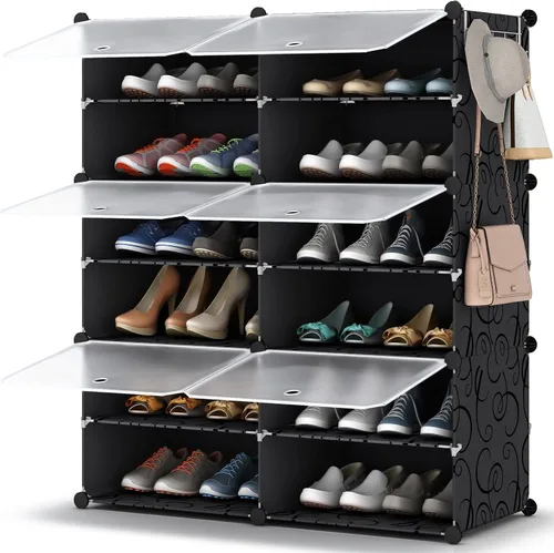 Vista 13 de HOMIDEC - Zapatero de 4 niveles para almacenamiento de 16 pares de zapatos, estantes de plástico para zapatos, organizador para armario, pasillo