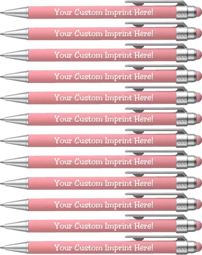 Vista 9 de ExpressDesigns™ - Bolígrafos personalizados pastel con lápiz capacitivo - Diseño suave al tacto - Bolígrafos con nombre impresos personalizados