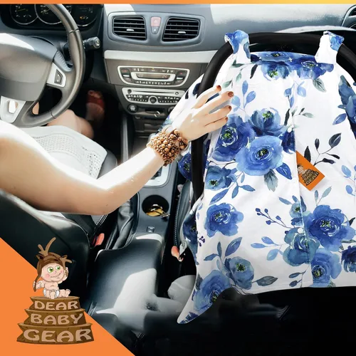Vista 7 de Dear Baby Gear Toldo floral para asiento de automóvil para bebé con apertura de botón a presión, funda de asiento de automóvil para recién nacidos