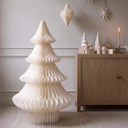 Vista 7 de Spiareal Árbol de Navidad de papel de panal extra grande de 2 pies de color Blanco beige