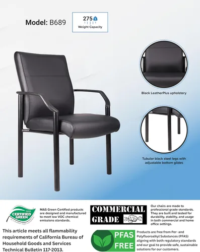 Vista 4 de Boss Office Products B689 Silla de invitados LeatherPlus con respaldo medio en negro, 250 libras