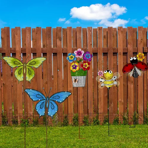 Vista 4 de Estacas de metal para jardín, letrero decorativo para patio, decoración de camino, decoración de interiores y exteriores (abeja)