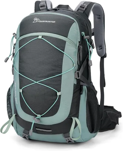 Vista 11 de MOUNTAINTOP Mochila de senderismo 40L, mochila ligera al aire libre Negro+Azul