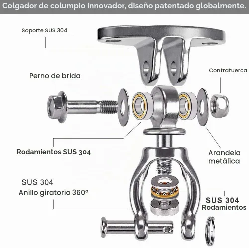 Vista 6 de SELEWARE Colgador Giratorio de Rodamiento Silencioso con Gancho de Acero Inoxidable para Montaje en Techo, Soporte de Cuna para Sedas Aéreas