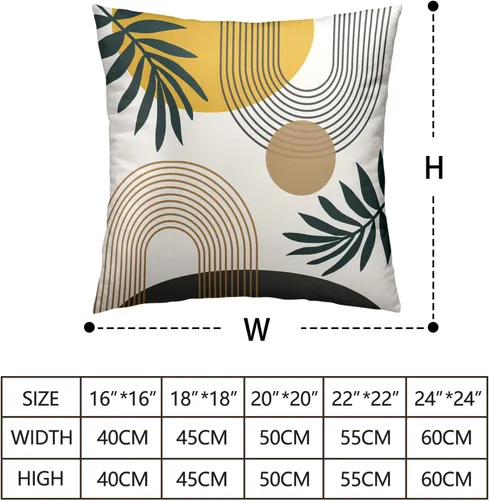 Vista 4 de Juego de 2 fundas de almohada abstractas bohemias de 16 x 16 pulgadas, modernas fundas de almohada de mediados de siglo, diseño de hojas verdes