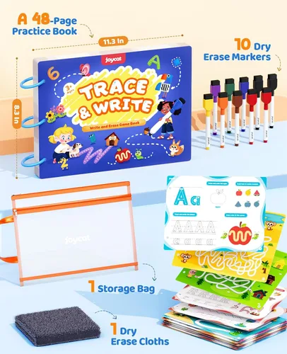 Vista 6 de JoyCat Actividades de Aprendizaje Preescolar 48 Páginas Reutilizables, Práctica de Escritura a Mano para Niños Pequeños, Libros de Trabajo