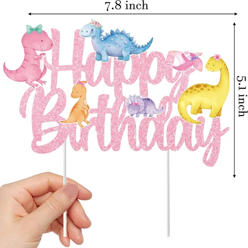 Vista 9 de Decoración de pastel de dinosaurio para fiesta de cumpleaños, decoración de fiesta de cumpleaños de dinosaurio para niñas, 1 pieza de decoración