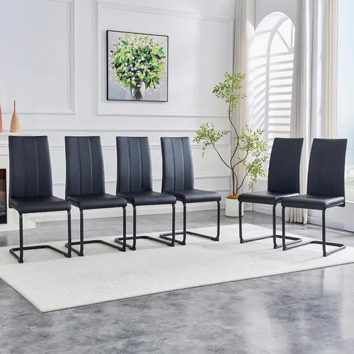 Vista 20 de Juego de 2 sillas de comedor, sillas de comedor tapizadas con respaldo alto negro con patas de metal cromado, sillas laterales de cocina modernas