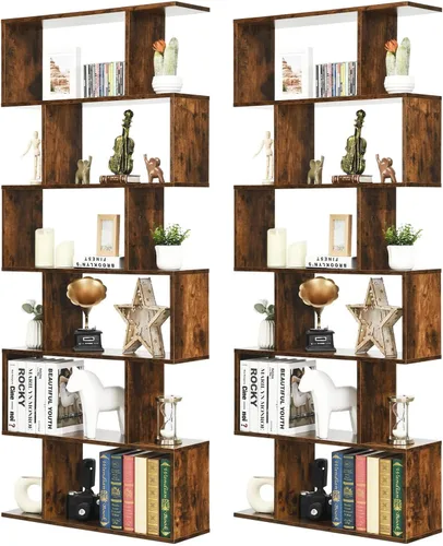 Vista 10 de Giantex Estantería geométrica blanca, de madera en forma de S, 6 niveles, moderna, independiente, decorativa, para dormitorio, sala de estar Blanco