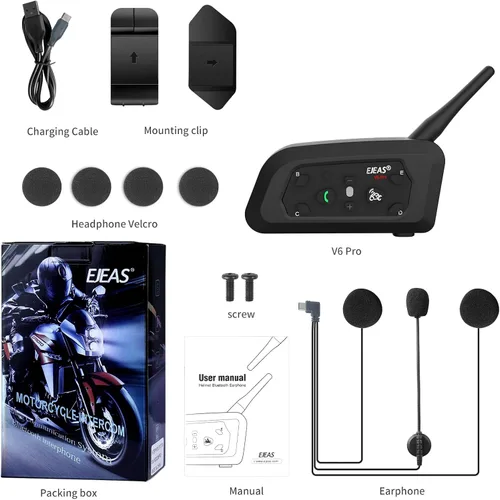 Vista 7 de EJEAS Casco de motocicleta Bluetooth V6 Pro, 2 vías 1200M sistema de comunicación de intercomunicación de motocicleta para esquí/ATV/Dirt