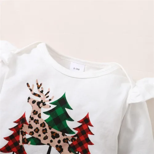 Vista 4 de Vedext Conjunto de ropa de Navidad para recién nacido mameluco de Navidad falda a cuadros con tirantes diadema