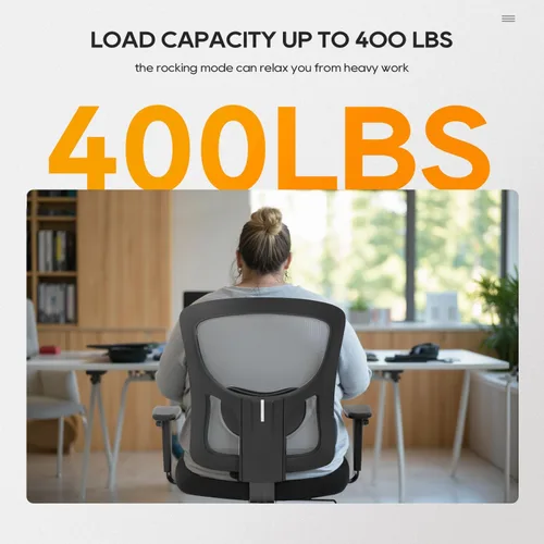 Vista 5 de PayLessHere Silla de escritorio ergonómica, silla de oficina, silla de computadora de 500 libras con soporte lumbar, asiento ancho, brazos de Blanco