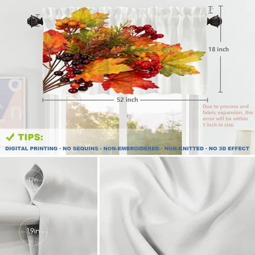 Vista 55 de Shrahala Orange Autumn Autumn Blackout Curtain Tiers, Fall Kitchen Valance Light Blocking Tier Drapes with Rod Pocket, 2 Pack 26 X 24 in