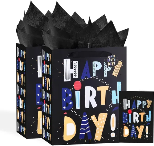 Vista 47 de Powbrace Bolsa de regalo de cumpleaños número 30 negra de 13 pulgadas con papel de seda y tarjeta de felicitación para fiestas, bolsa de regalo