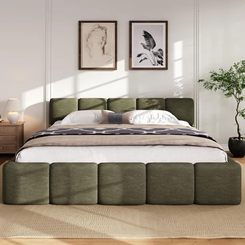 Vista 10 de Harper & Bright Designs Boucle - Base de cama de plataforma, tamaño Queen, plataforma estilo bloque, cama tapizada con conexión a tierra