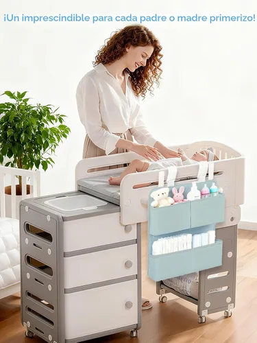 Vista 7 de Organizador de pañales colgante para moisés, cuna, corral de juegos y corrales, capacidad para más de 80 pañales, accesorios de fijación para Gris