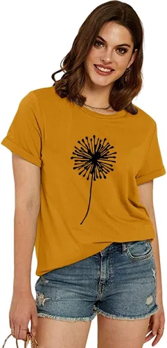 Vista 3 de Cicy Bell - Camiseta de manga corta para mujer, de verano, estampada con lindo gráfico de diente de león