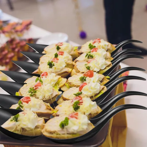 Vista 7 de Tessco - 400 mini cucharas de plástico para aperitivos de 4 pulgadas, platos desechables de degustación, cucharas de sopa asiática para salsas