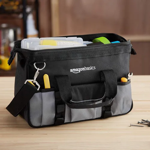 Vista 8 de Amazon Basics Base duradera resistente al desgaste, bolsa estándar pequeña con correa, 12 pulgadas, negro y gris