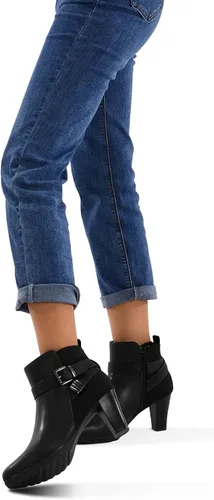 Vista 2 de mysoft - Botines de mujer con cremallera, tacón grueso apilado, botas de tobillo con hebilla y correa en el tobillo Negro (Buckle)